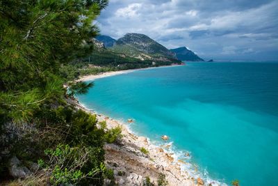 Scenic view of bay against sky