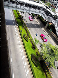 High angle view of cars on road