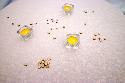 High angle view of breakfast on table