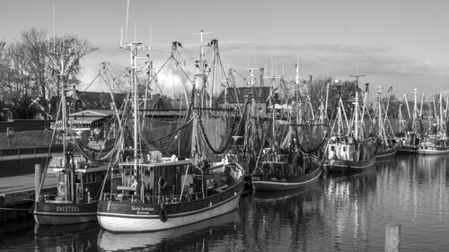 Boats moored in harbor