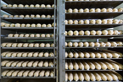 Full frame shot of sausages in rack