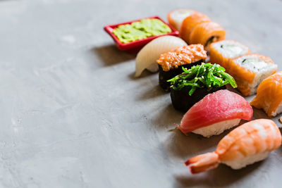 Close-up of sushi on table