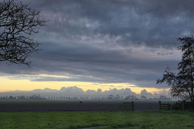 Scenic view of field against sky during sunset