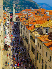 High angle view of buildings in town