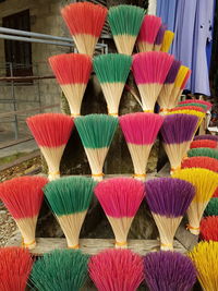 Close-up of multi colored pencils in row