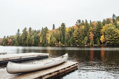 Scenic view of lake against clear sky during autumn