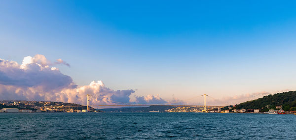 Scenic view of bay against sky