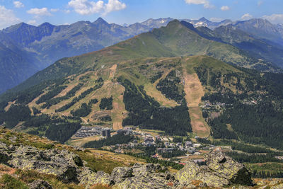 High angle view of mountains against sky