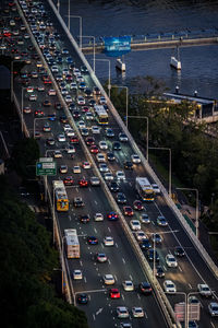 High angle view of traffic on road in city