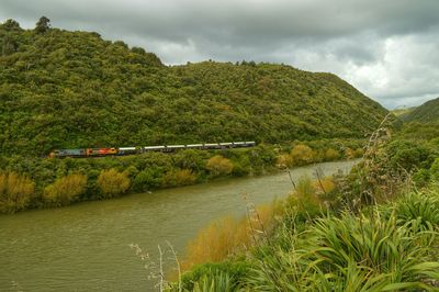 Scenic view of river against cloudy sky