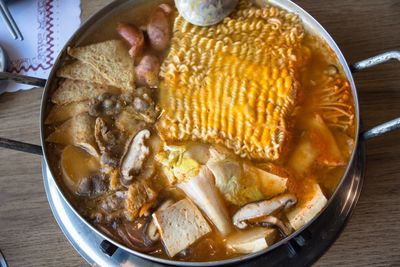 High angle view of meal served in bowl