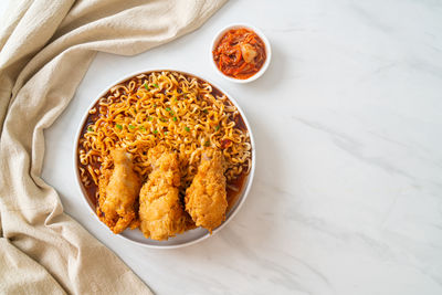 High angle view of food on table