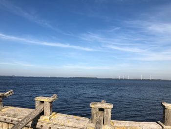 Scenic view of sea against blue sky