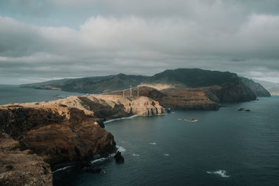 Scenic view of sea and rocks against sky