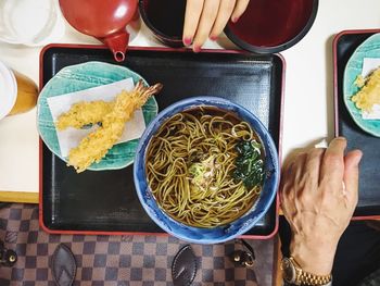 High angle view of food on table