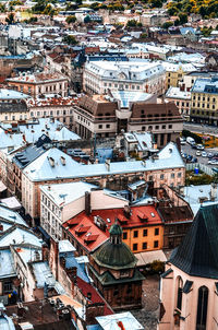 High angle view of buildings in city