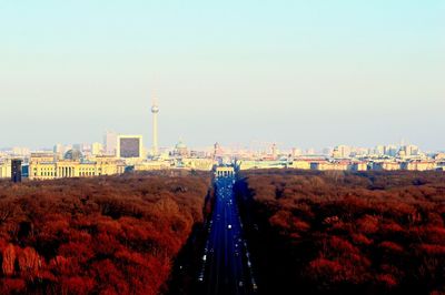 View of road along buildings