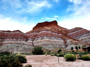 Rock formations on landscape against sky