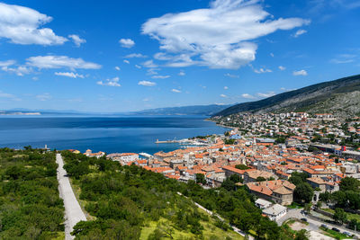 Cityscape of senj, croatia. high angle, aerial, sea, town.