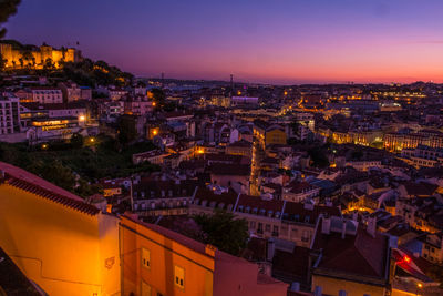 Aerial view of illuminated city at night