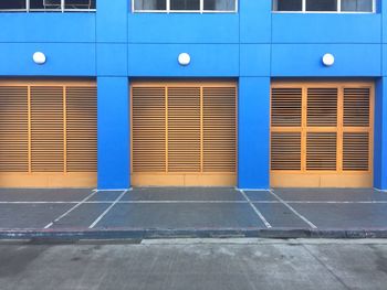 Blue wall of building