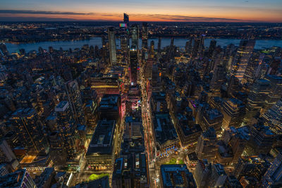 Aerial view of illuminated cityscape