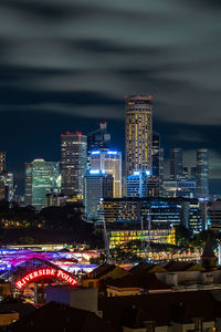 Illuminated buildings in city at night