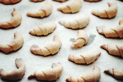 High angle view of cookies on table