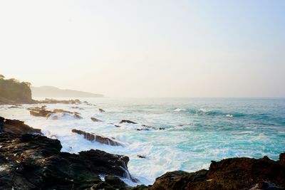 Scenic view of sea against clear sky