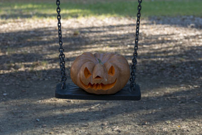 Close-up of swing in park