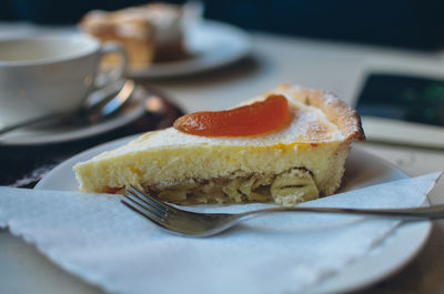 Close-up of dessert in plate on table