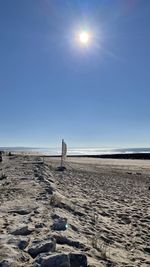 Scenic view of beach against clear sky