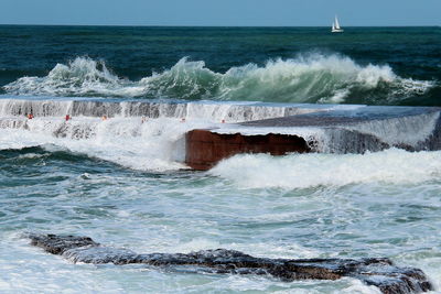 Scenic view of sea against clear sky