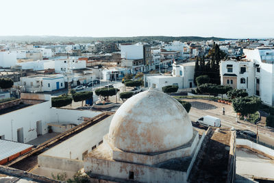 High angle view of buildings in city