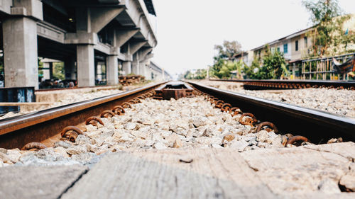 Railroad tracks against clear sky