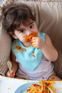 High angle portrait of cute baby girl