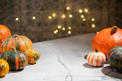 Close-up of jack o lantern on table