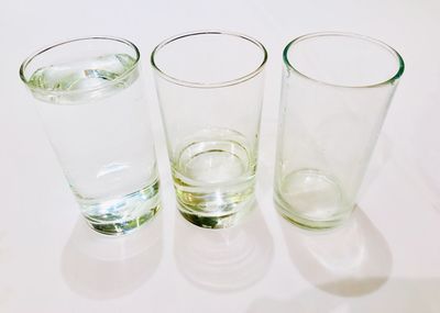 Close-up of water in glass against white background