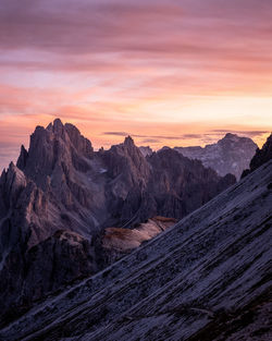 Scenic view of mountains against sky during sunset