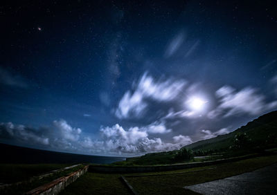 Scenic view of field against sky at night