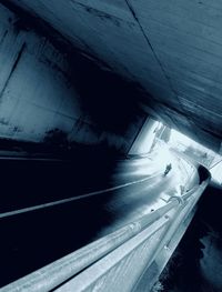 High angle view of railroad tracks in tunnel