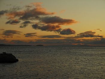 Scenic view of sea against orange sky