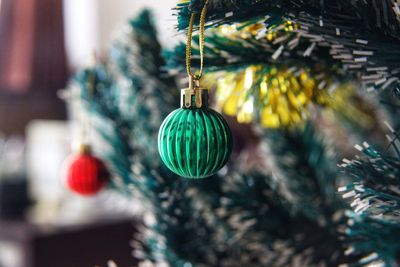 Close-up of illuminated christmas tree