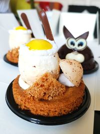 Close-up of cake in plate on table