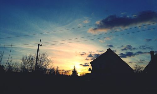 Low angle view of built structure against sunset sky