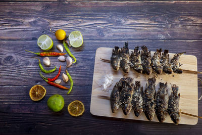 High angle view of fruits on table