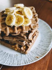 High angle view of waffles in plate on table