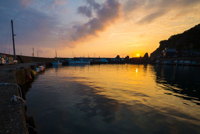 View of marina at sunset