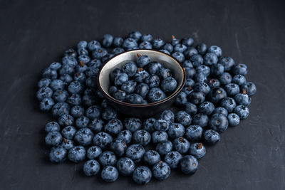 High angle view of fruits in bowl on table