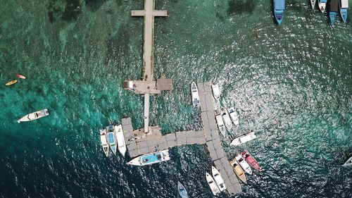 High angle view of boats in sea